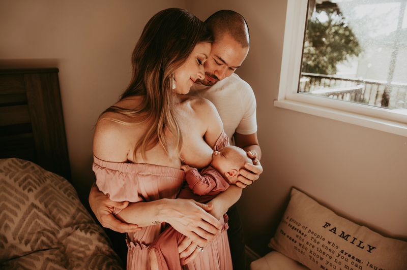 Breastfeeding Photos of Mom, Dad and newborn in family home